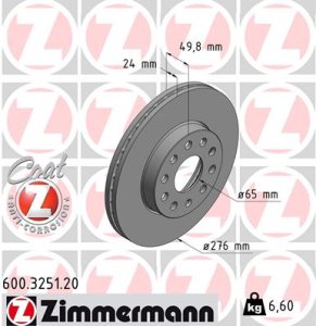 Tarcza hamulcowa ZIMMERMANN 600.3251.20 5Q0615301A