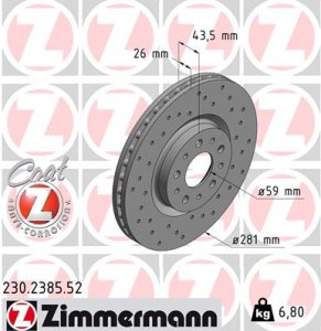 Tarcza hamulcowa ZIMMERMANN 230238552 52017293 FIAT TIPO  15- przód