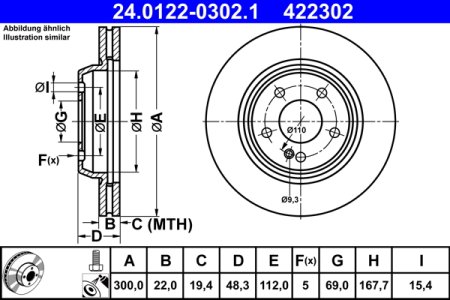 TARCZA HAMULCOWA ATE 24 0122 0302 0004231812 MERCEDES W205 C-KLASA 14- TYŁ