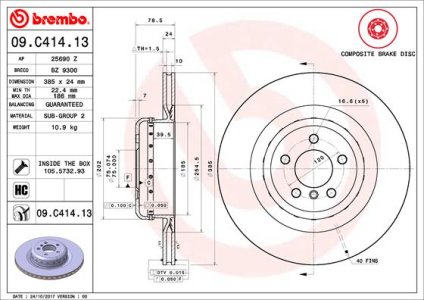 Tarcza hamulcowa BREMBO 09C41413 34216779535 BMW X5 F15,F85  13- TYŁ