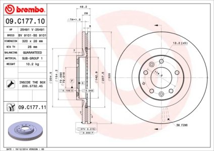 Tarcza hamulcowa BREMBO 09 C177 11 EH143325XA MAZDA CX-9  07- PRZÓD
