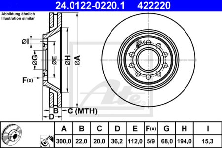 Tarcza hamulcowa ATE 24-0122-0220-1 8E0615601K