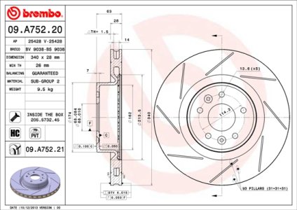 Tarcza hamulcowa BREMBO 09 A752 21 402060019R RENAULT MEGANE III COUPE  08