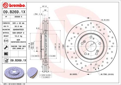 Tarcza hamulcowa BREMBO 09.B269.1X HONDA ACCORD  08