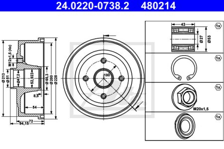 Bęben hamulcowy ATE 24-0220-0738-2 418001