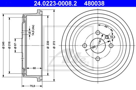 Bęben hamulcowy ATE 24-0223-0008-2 568056
