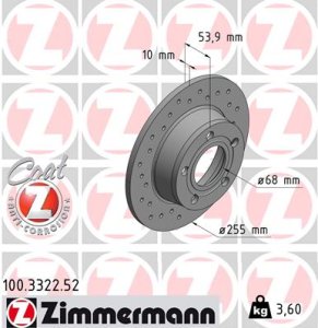 Tarcza hamulcowa ZIMMERMANN 100332252 4B0615601A  AUDI A6  97-05 TYŁ QUATTRO