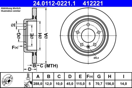 TARCZA HAMULCOWA ATE 24 0112 0221 13517857 OPEL INSIGNIA B 17- TYŁ