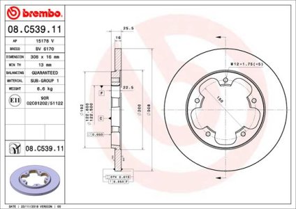TARCZA HAMULCOWA BREMBO 08 C539 11 1815599 FORD TRANSIT 13- TYŁ