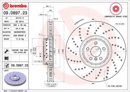 TARCZA HAMULCOWA BREMBO 09 D897 23 34106887657 BMW 5 G30,F90 16- LP