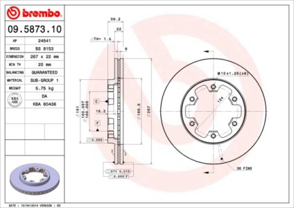 Tarcza hamulcowa BREMBO 09.5873.10 4020635G00