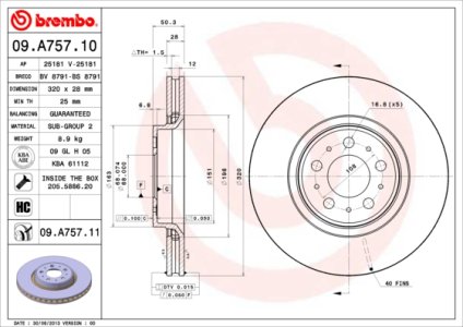 Tarcza hamulcowa BREMBO 09.A757.11 9475266