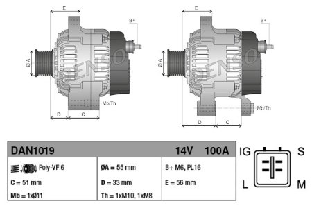 Alternator 12V DENSO DAN1019 