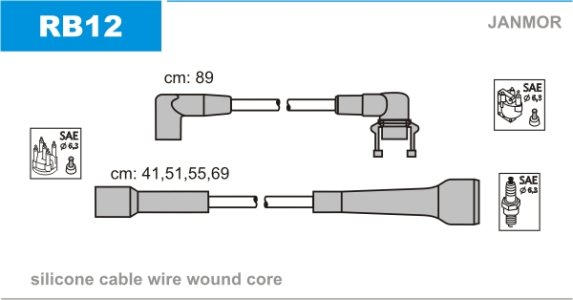 Przewody wysokiego napięcia komplet JANMOR RB12 