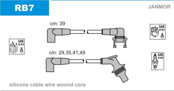 Przewody wysokiego napięcia komplet JANMOR RB7 