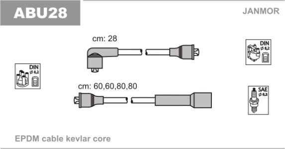 Przewody wysokiego napięcia komplet JANMOR ABU28 AB28