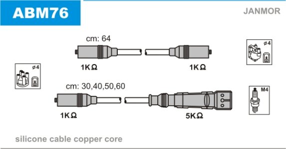 Przewody wysokiego napięcia komplet JANMOR ABM76 946