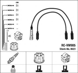 Przewody wysokiego napięcia komplet NGK RC-VW905 8623