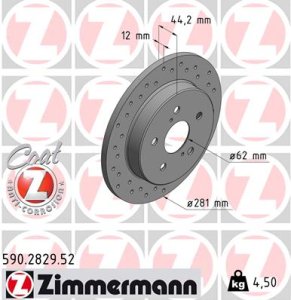 Tarcza hamulcowa ZIMMERMANN 590282952  TOYOTA C-HR  16- tył