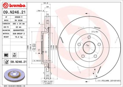 Tarcza hamulcowa BREMBO 09.N246.21 JEEP GRAND CHEROKEE  10- PRZÓD
