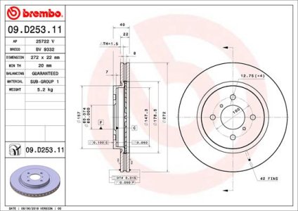 Tarcza hamulcowa BREMBO 09D25311 5531171L50 SUZUKI SWIFT  10- PRZÓD