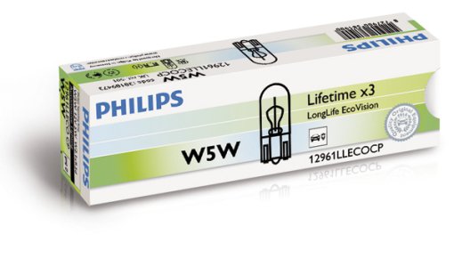 ŻARÓWKA W5W 12V CAŁOSZKLANA PHILIPS 12961LLECOCP