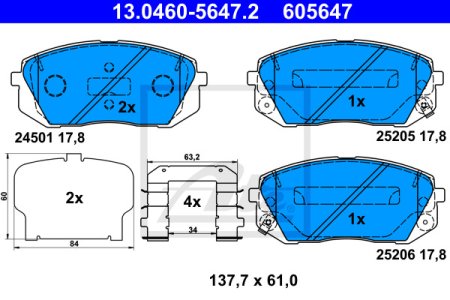 Klocki hamulcowe ATE 13 0460 5647 2 PRZÓD HYUNDAI