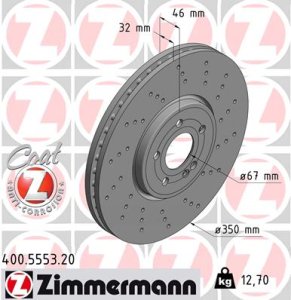 Tarcza hamulcowa ZIMMERMANN 400 5553 20 2474211000 MERCEDES W177 A-KLASA 18- PRZÓD