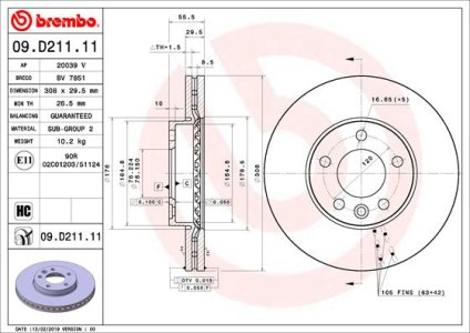 TARCZA HAMULCOWA BREMBO 09 D211 11 7H0615301D VW T5 03- KOŁA 16
