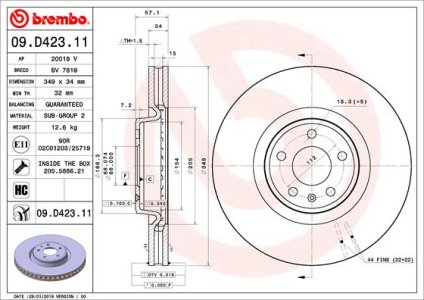 TARCZA HAMULCOWA BREMBO 09 D423 11 4M0615301AB AUDI A4 15