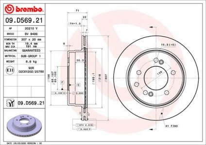 TARCZA HAMULCOWA BREMBO 09 D569 21 4840121000 SSANGYONG RODIUS  05- TYŁ