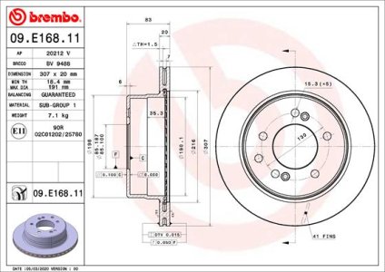 TARCZA HAMULCOWA BREMBO 09 E168 11 4840121102 SSANGYONG RODIUS 06- TYŁ