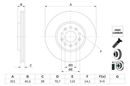 Tarcza hamulcowa BOSCH 0986479F03 13517853 OPEL INSIGNIA B 17- przód