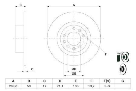Tarcza hamulcowa BOSCH 0986479F08 4249A4 PEUGEOT 508 SW I 14-18 tył