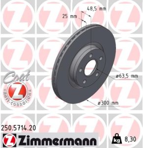 Tarcza hamulcowa ZIMMERMANN 250.5714.20 2279488 FORD TRANSIT CONNECT 18- przód