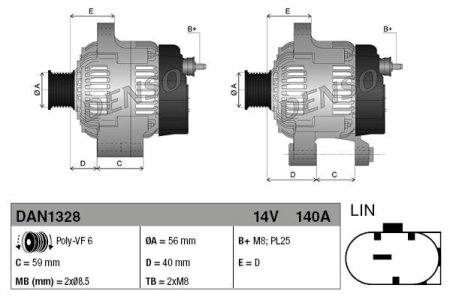 Alternator DENSO DAN1328 03L903024