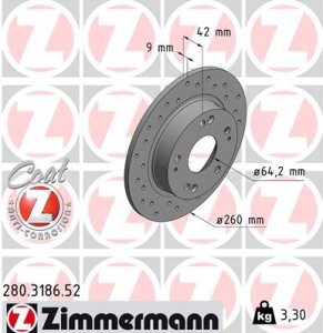 Tarcza hamulcowa ZIMMERMANN 280318652 42510SNAA00 HONDA CIVIC  06- tył