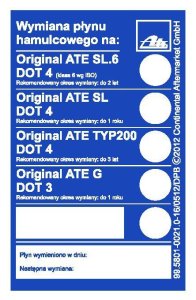 Naklejki informacyjne o wymianie płynu ham. ATE 99580100210 100szt.