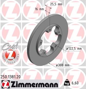 Tarcza hamulcowa ZIMMERMANN 250138120 1815599 FORD TRANSIT  13- tył