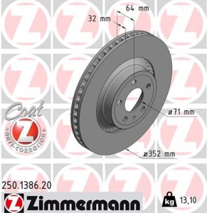 Tarcza hamulcowa ZIMMERMANN 250138620 1915620 FORD MUSTANG  15- przód