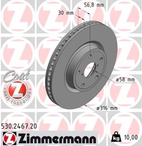 Tarcza hamulcowa ZIMMERMANN 530246720 26300AL010 SUBARU OUTBACK  15- przód