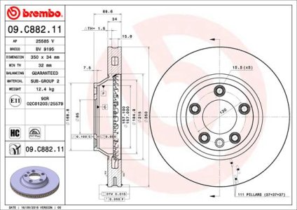 Tarcza hamulcowa BREMBO 09 C882 11 7L6615301E VW TOUAREG  02- PRZÓD