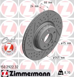 Tarcza hamulcowa ZIMMERMANN 150292232 34206797598 BMW 3 F30  12- tył