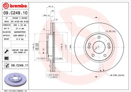 Tarcza hamulcowa BREMBO 09 C249 11 517122V000 KIA CEED  12