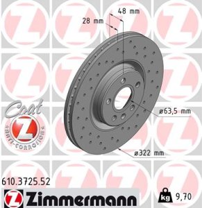 Tarcza hamulcowa ZIMMERMANN 610372552 31423724 VOLVO S90 II  16- przód