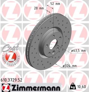 Tarcza hamulcowa ZIMMERMANN 610372952 31423305 VOLVO XC60  08- przód