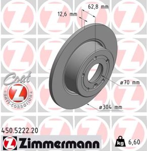 Tarcza hamulcowa ZIMMERMANN 450522220 NTC8781 LANDROVER DISCOVERY  99-04 tył