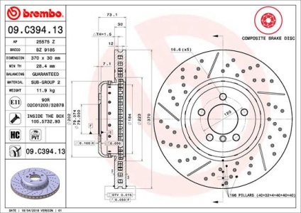 Tarcza hamulcowa BREMBO 09 C394 13 34106797603 BMW 3 F30  11- PRZÓD