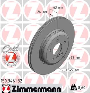 Tarcza hamulcowa ZIMMERMANN 150346132 34216763827 BMW 5 E60  03- tył