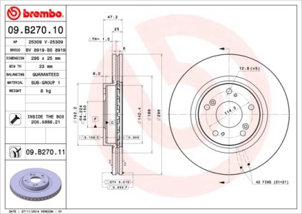 Tarcza hamulcowa BREMBO 09 B270 11 45251TL1G00 HONDA ACCORD  08